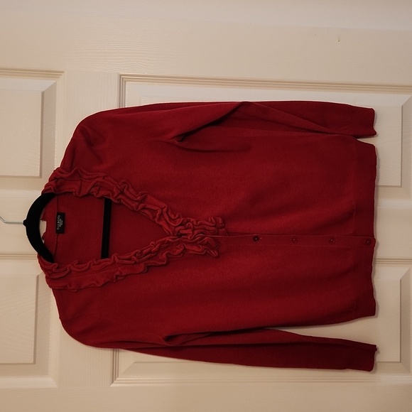 Talbots Established 1947 Bundle Red/Black Petite M Ruffle Button Front Sweaters - Picture 7 of 11